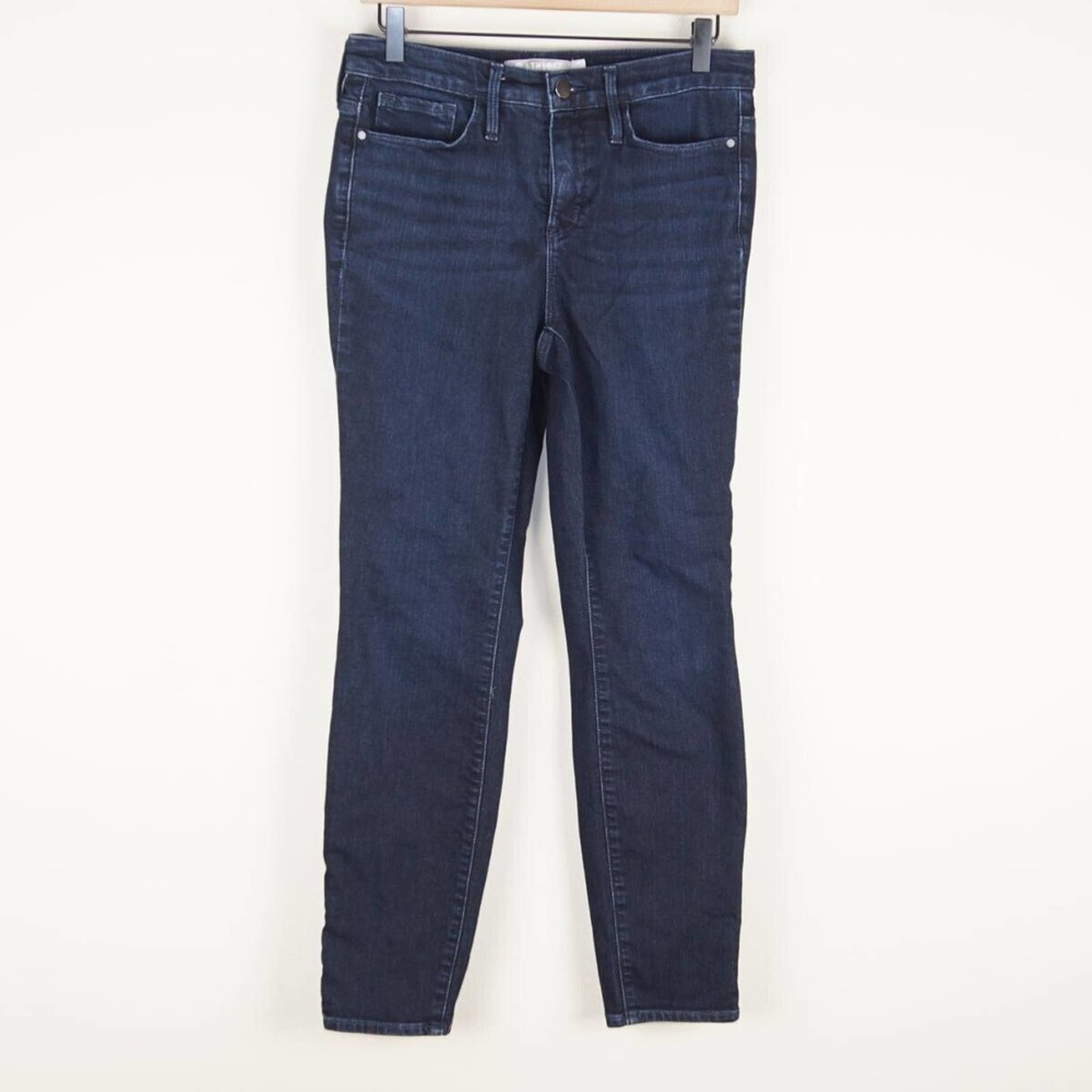 Athleta Sculptek Overdye Wash Dark Blue Stretch Skinny Jeans Womens Sz 8